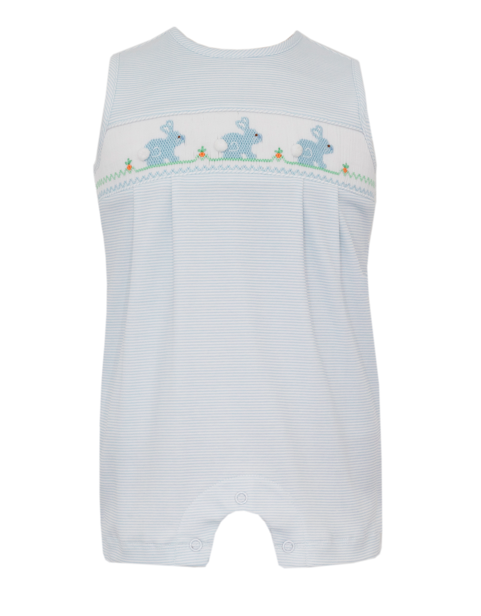 Petit Bebe 426K Bunny Boy Blue Knit Stripe Smocked Jon Jon