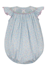 Petit Bebe 117F Bunny Face Blue Floral Smocked Bubble