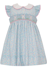 Petit Bebe 117D Bunny Face Blue Floral Collar Dress