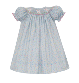 Petit Bebe Bunny Face Blue Floral Bishop Dress