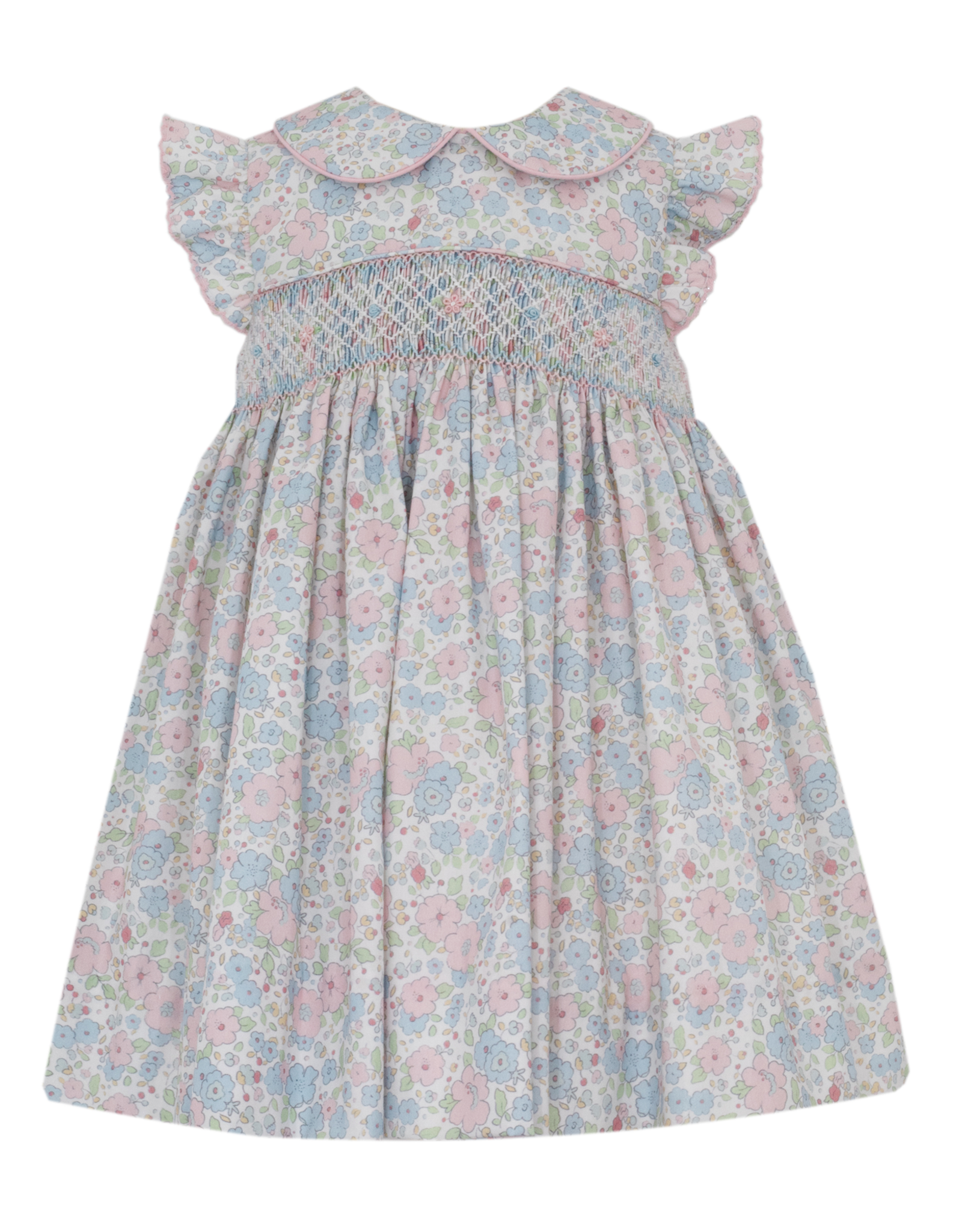 Petit Bebe 101D Caroline Pink/Blue Liberty Print Angel Wing Smocked Collar Dress
