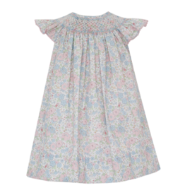 Petit Bebe Caroline Pink/Blue Liberty Print Angel Wing Smocked Bishop Dress