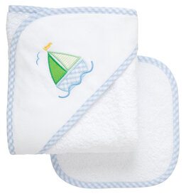 3 Marthas Boxed Hooded Towel Set Blue Sailboat