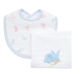 3 Marthas boxed burp/bib set blue bunny
