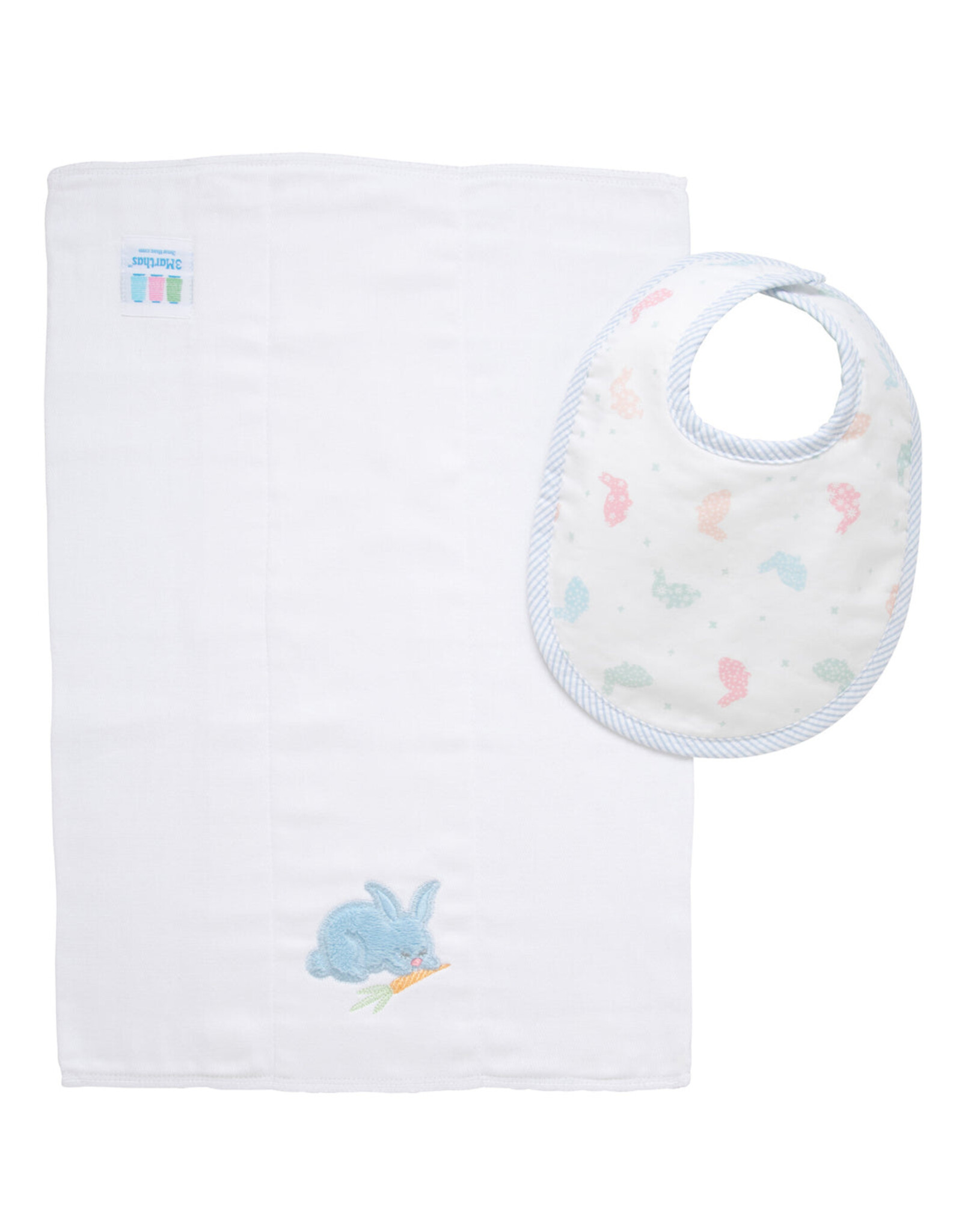 3 Marthas 3M boxed burp/bib set blue bunny