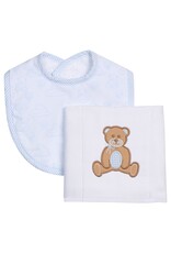 3 Marthas 3M boxed burp/bib set Teddy Bear Blue