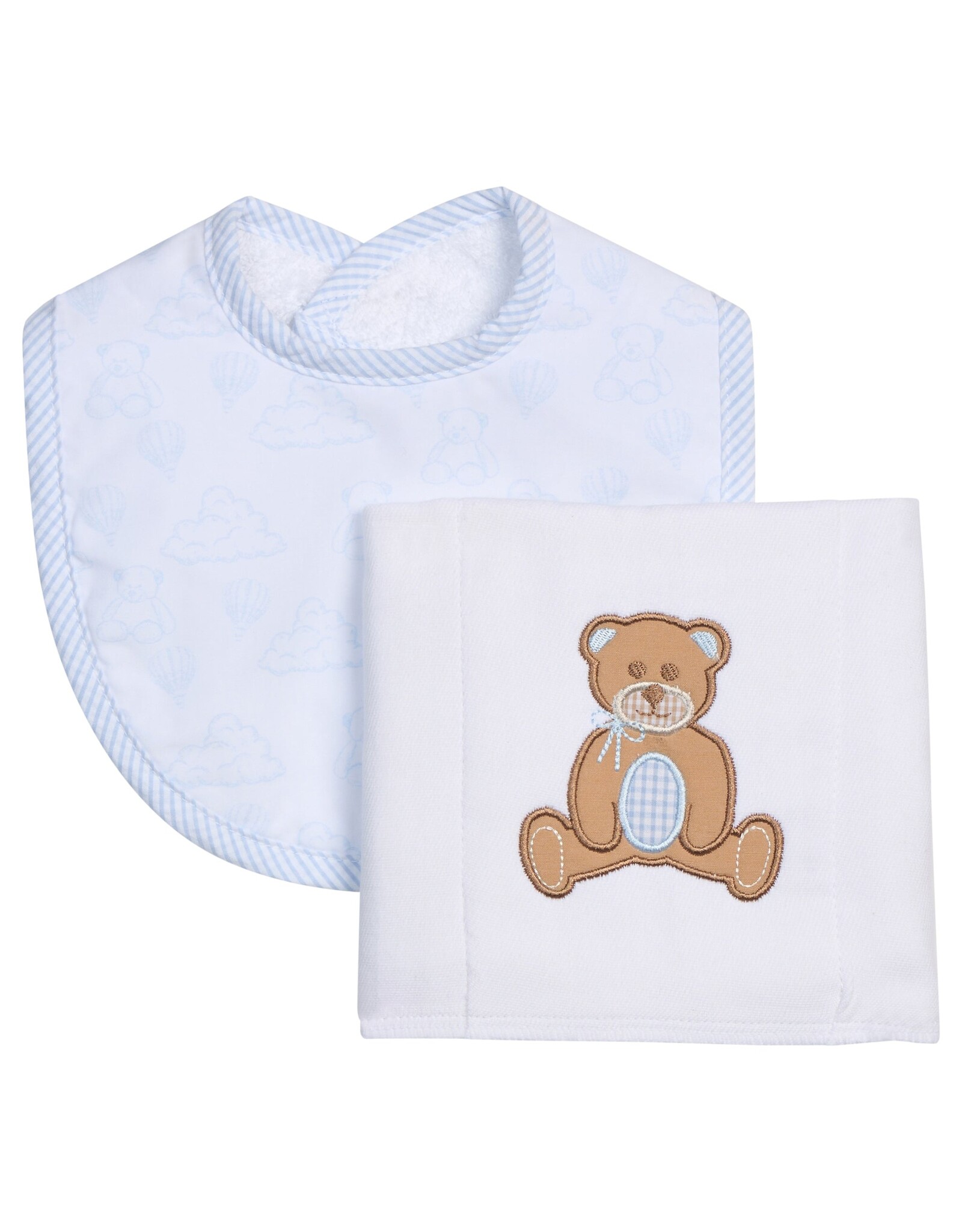 3 Marthas 3M boxed burp/bib set Teddy Bear Blue