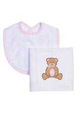 3 Marthas 3M boxed burp/bib set Teddy Bear Pink