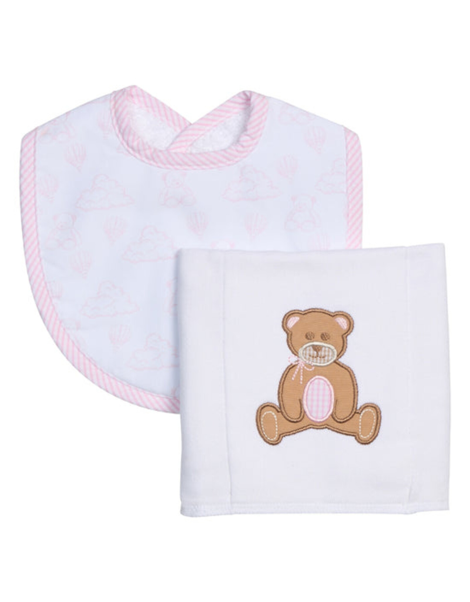 3 Marthas 3M boxed burp/bib set Teddy Bear Pink