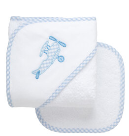 3 Marthas Boxed Hooded Towel Set Blue Plane