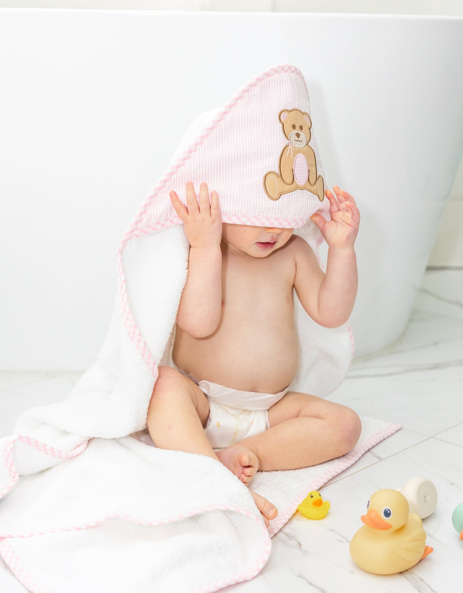 3 Marthas 3M Boxed Hooded Towel Set Teddy Bear Pink