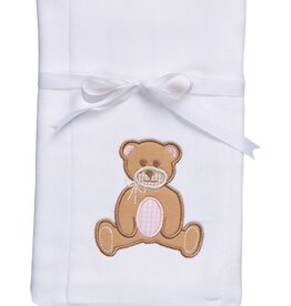 3 Marthas appliqued burp pad Teddy Bear Pink