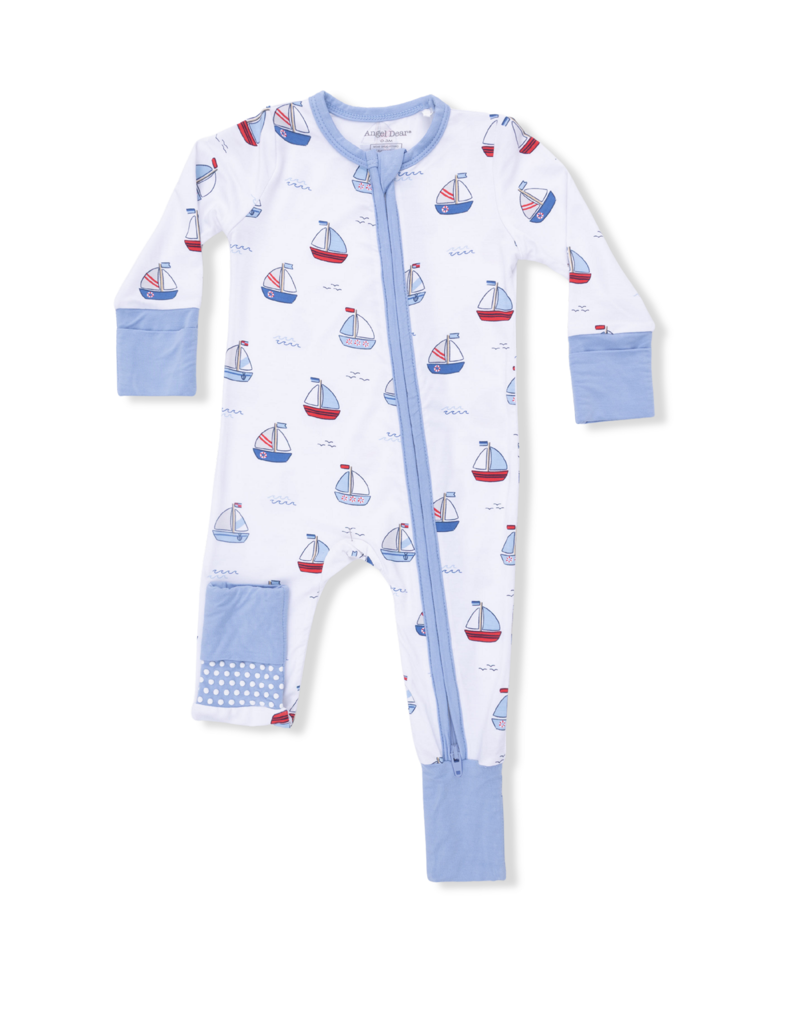 Angel Dear ADS26 2 Way Zipper Romper Bubbly Sailboats Blue