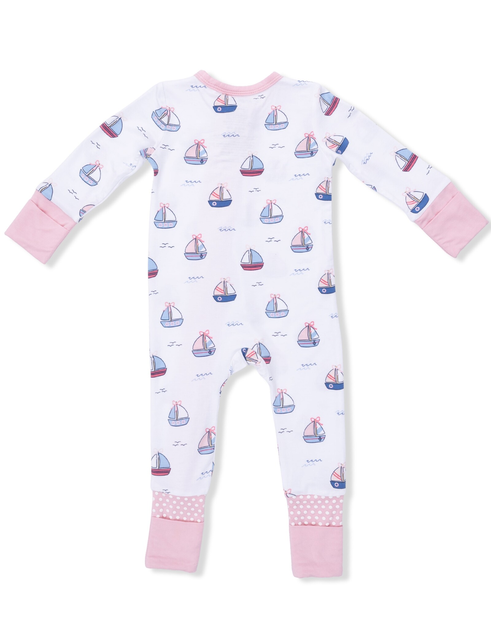 Angel Dear ADS26 2 Way Zipper Romper Bubbly Sailboats Pink