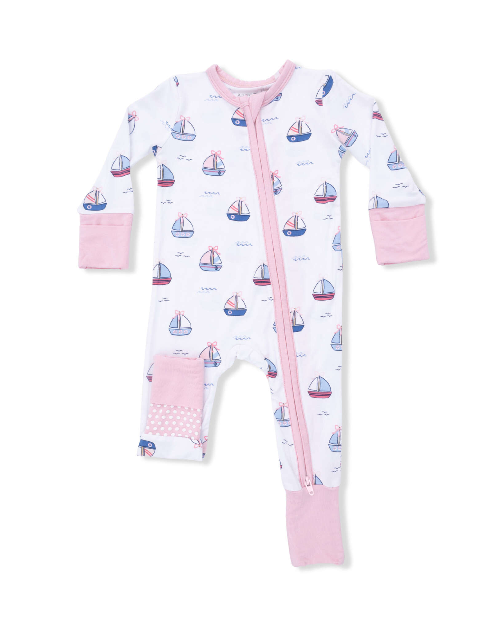 Angel Dear ADS26 2 Way Zipper Romper Bubbly Sailboats Pink