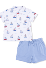 Angel Dear ADS26 Bubbly Sailboats Blue Polo Short Set