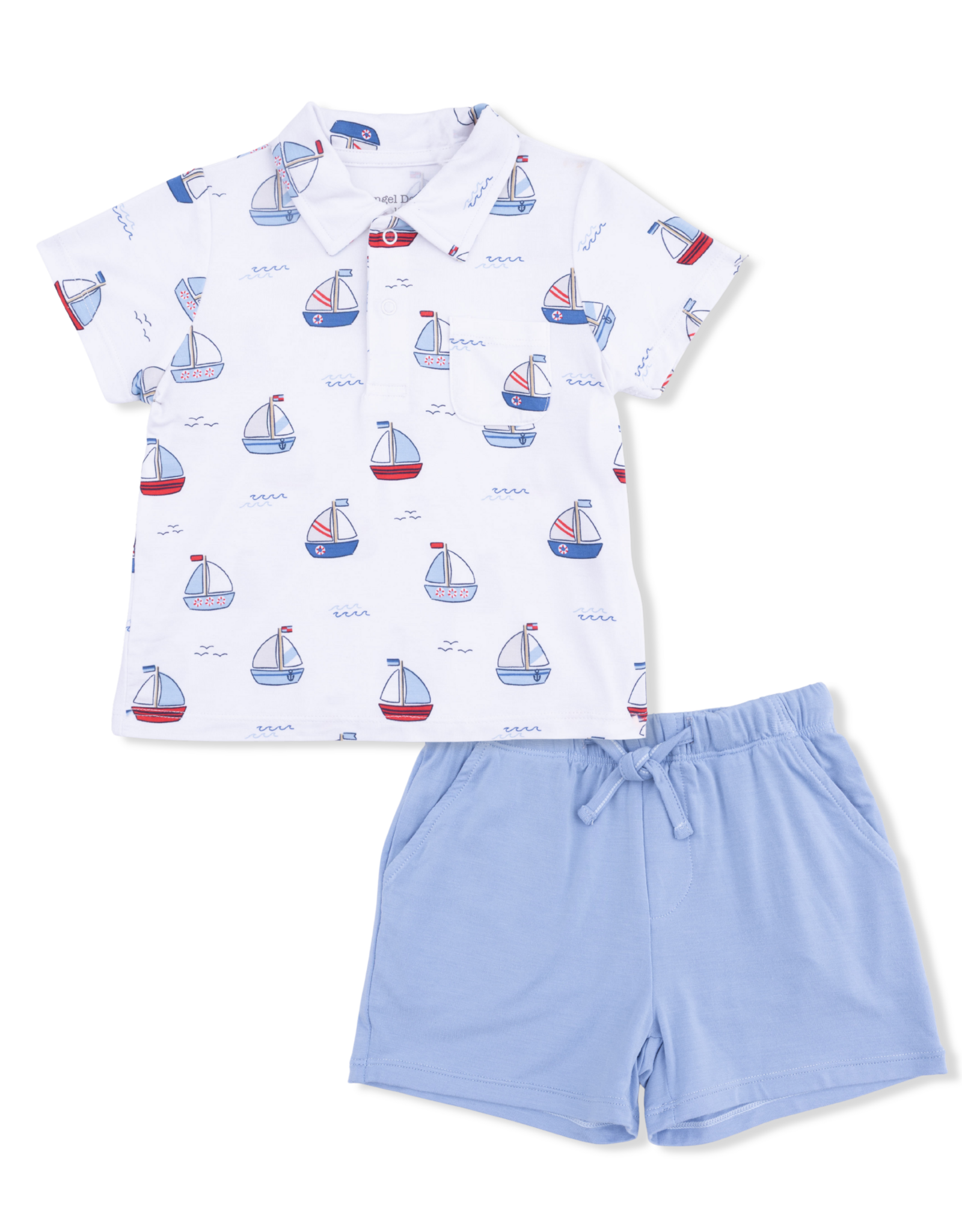 Angel Dear ADS26 Bubbly Sailboats Blue Polo Short Set