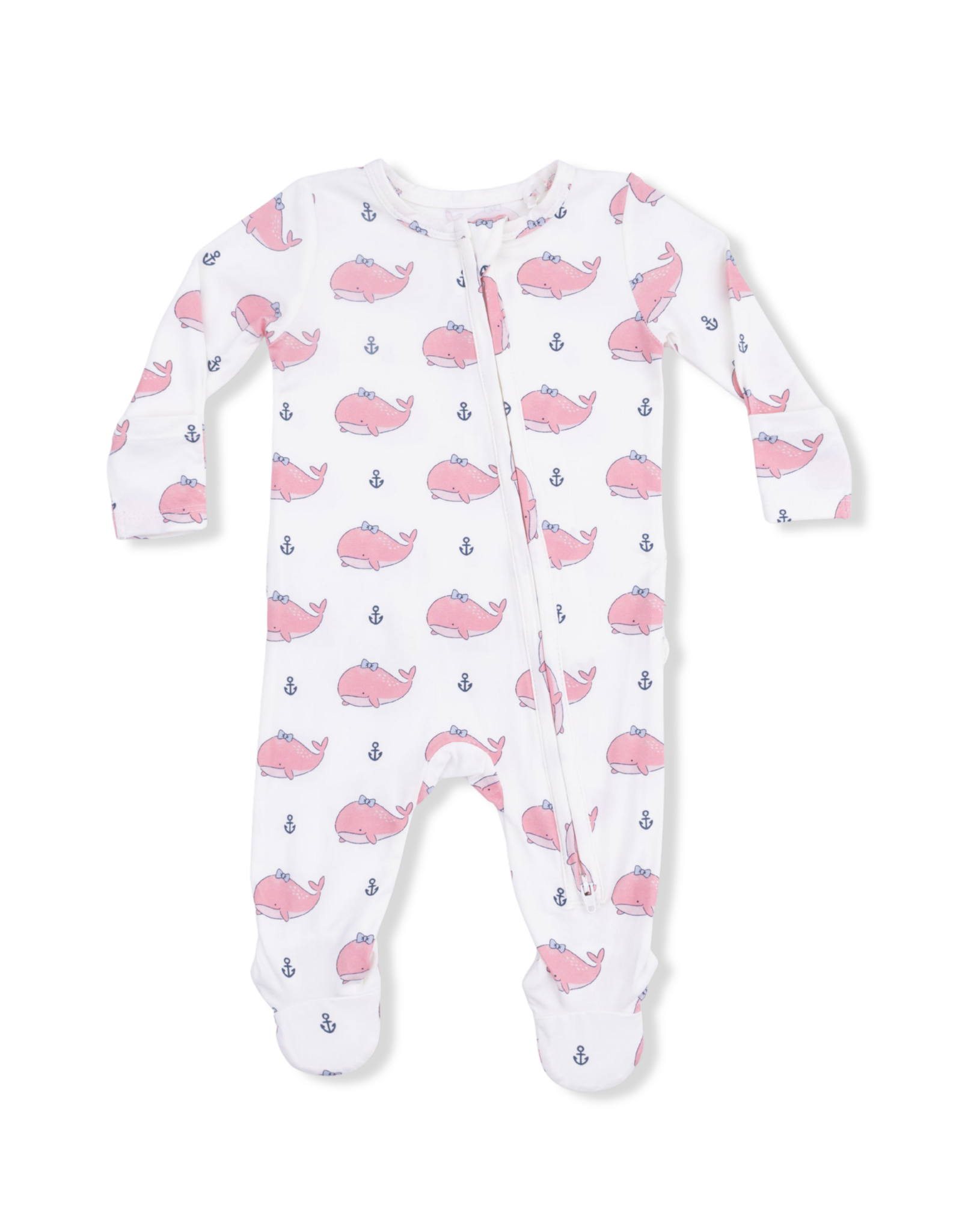 Angel Dear ADS26 2 Way Zipper Ruffle Footie Bubbly Whale Pink