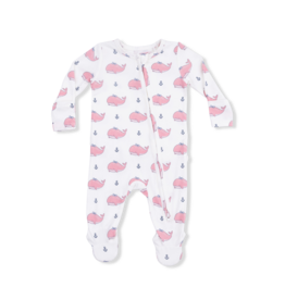 Angel Dear 2 Way Zipper Ruffle Footie Bubbly Whale Pink