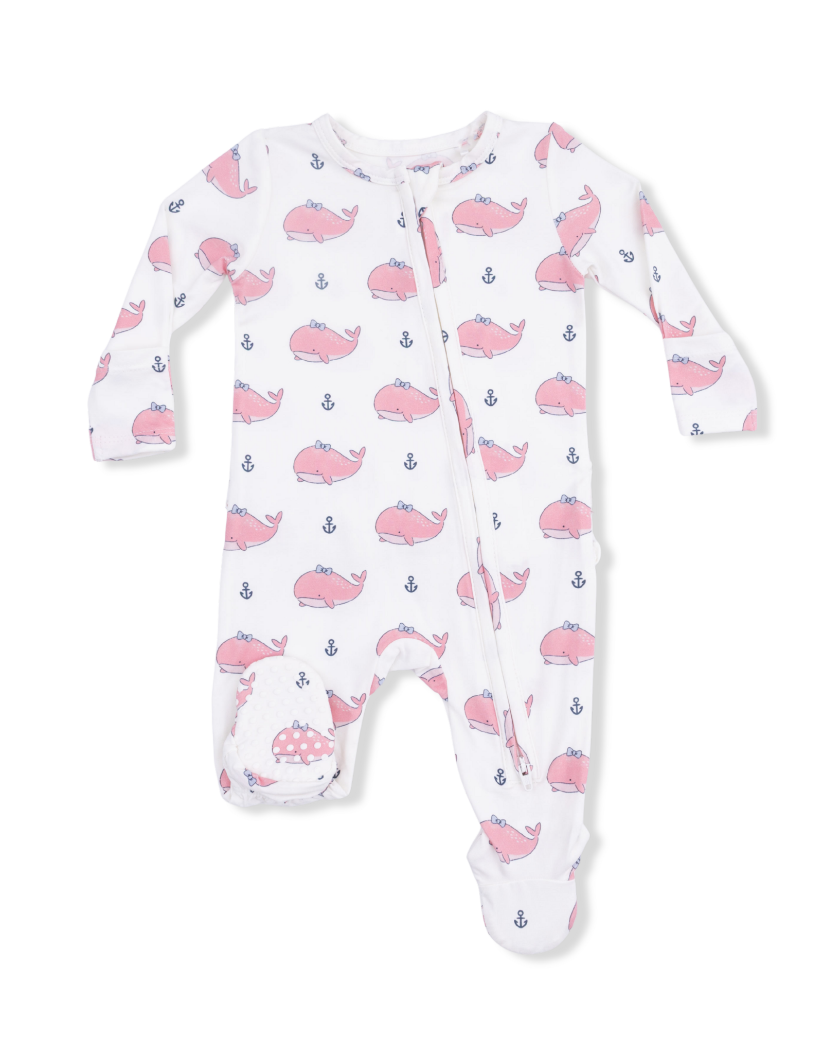 Angel Dear ADS26 2 Way Zipper Ruffle Footie Bubbly Whale Pink