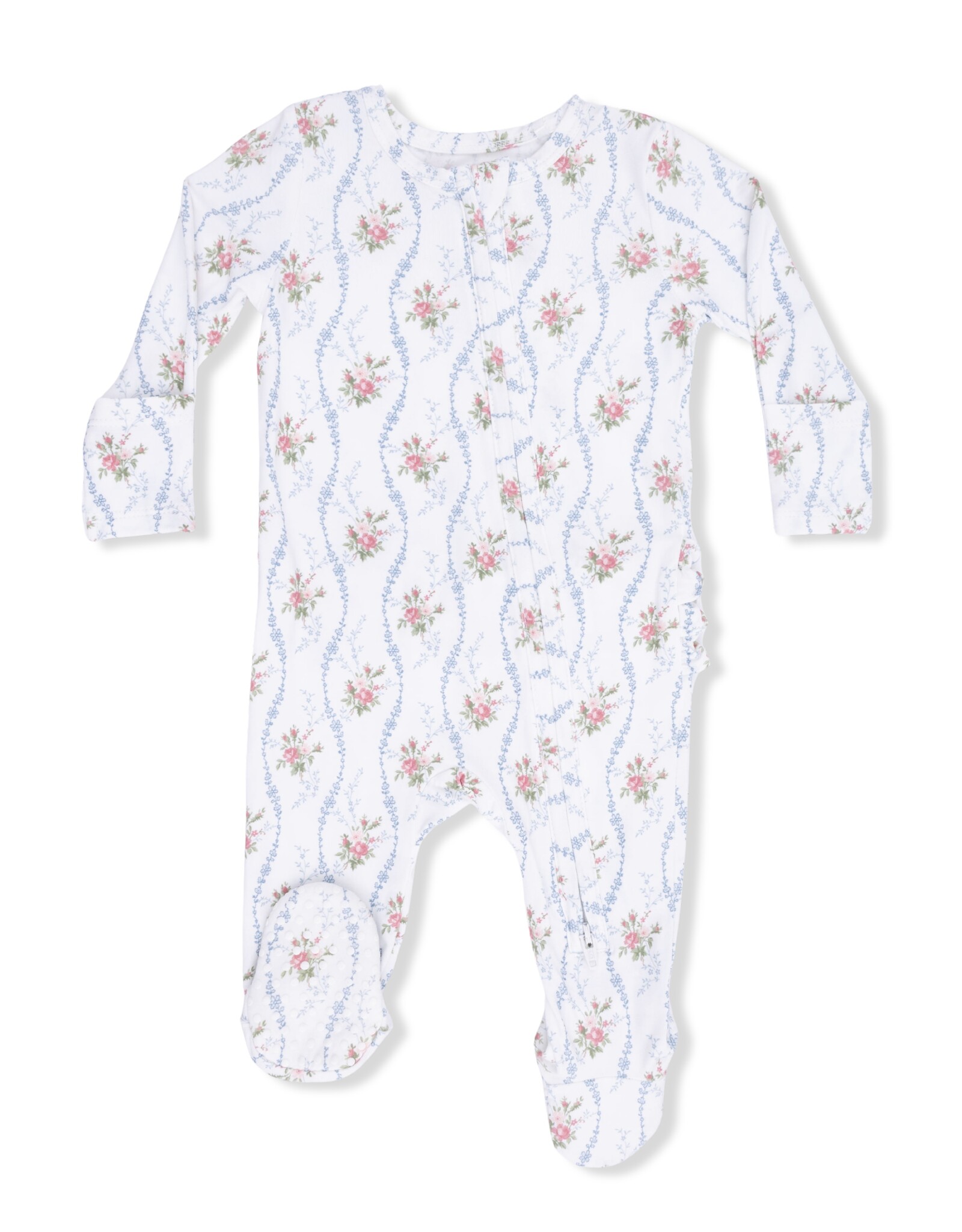 Angel Dear ADS26 2 Way Zipper Ruffle Footie Heirloom Rose Stripe