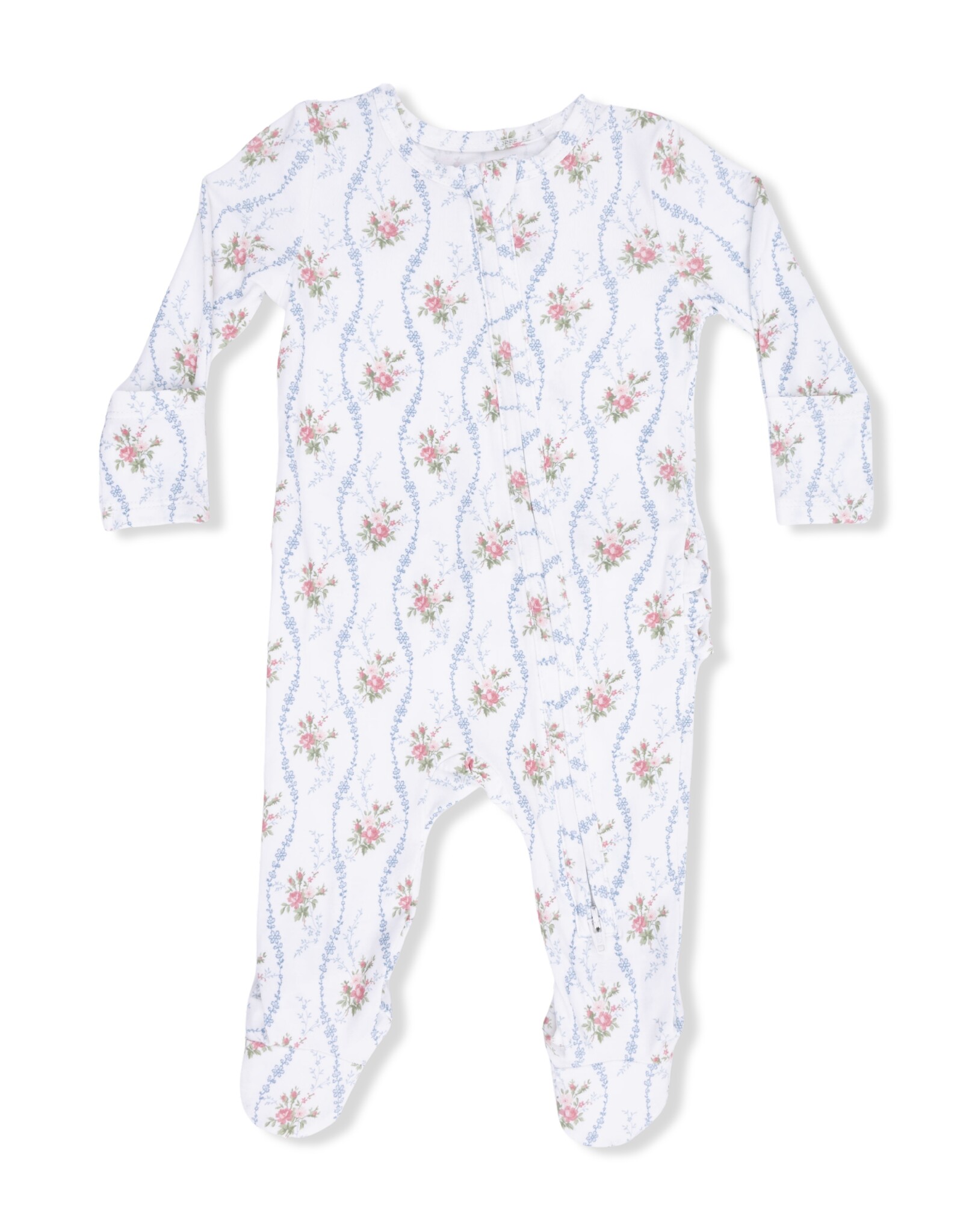 Angel Dear ADS26 2 Way Zipper Ruffle Footie Heirloom Rose Stripe