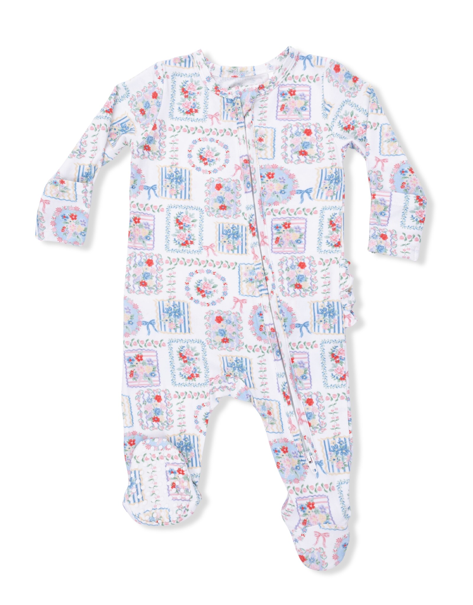 Angel Dear ADS26 2 Way Zipper Ruffle Footie Julep's Floral Parchwork