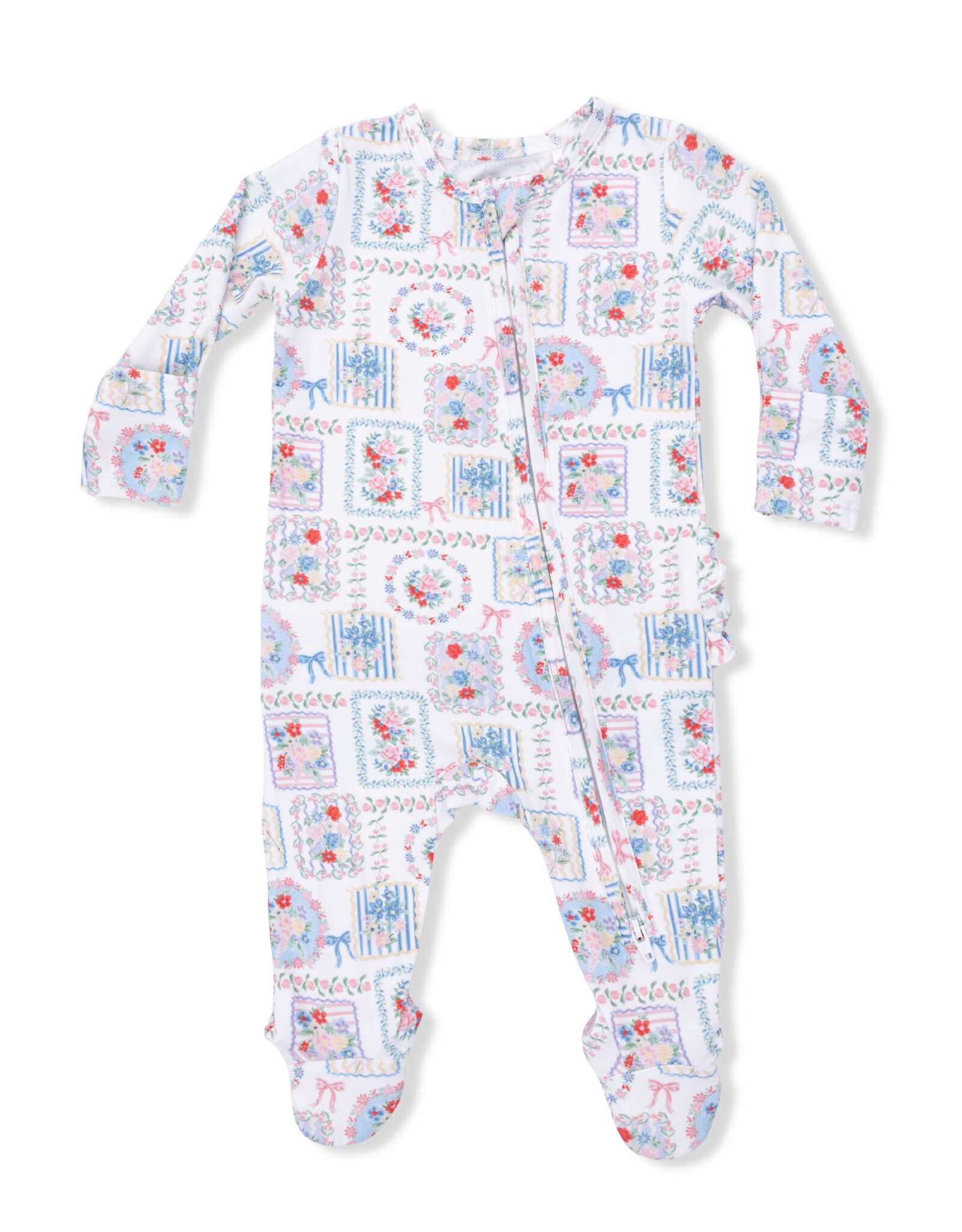 Angel Dear ADS26 2 Way Zipper Ruffle Footie Julep's Floral Parchwork