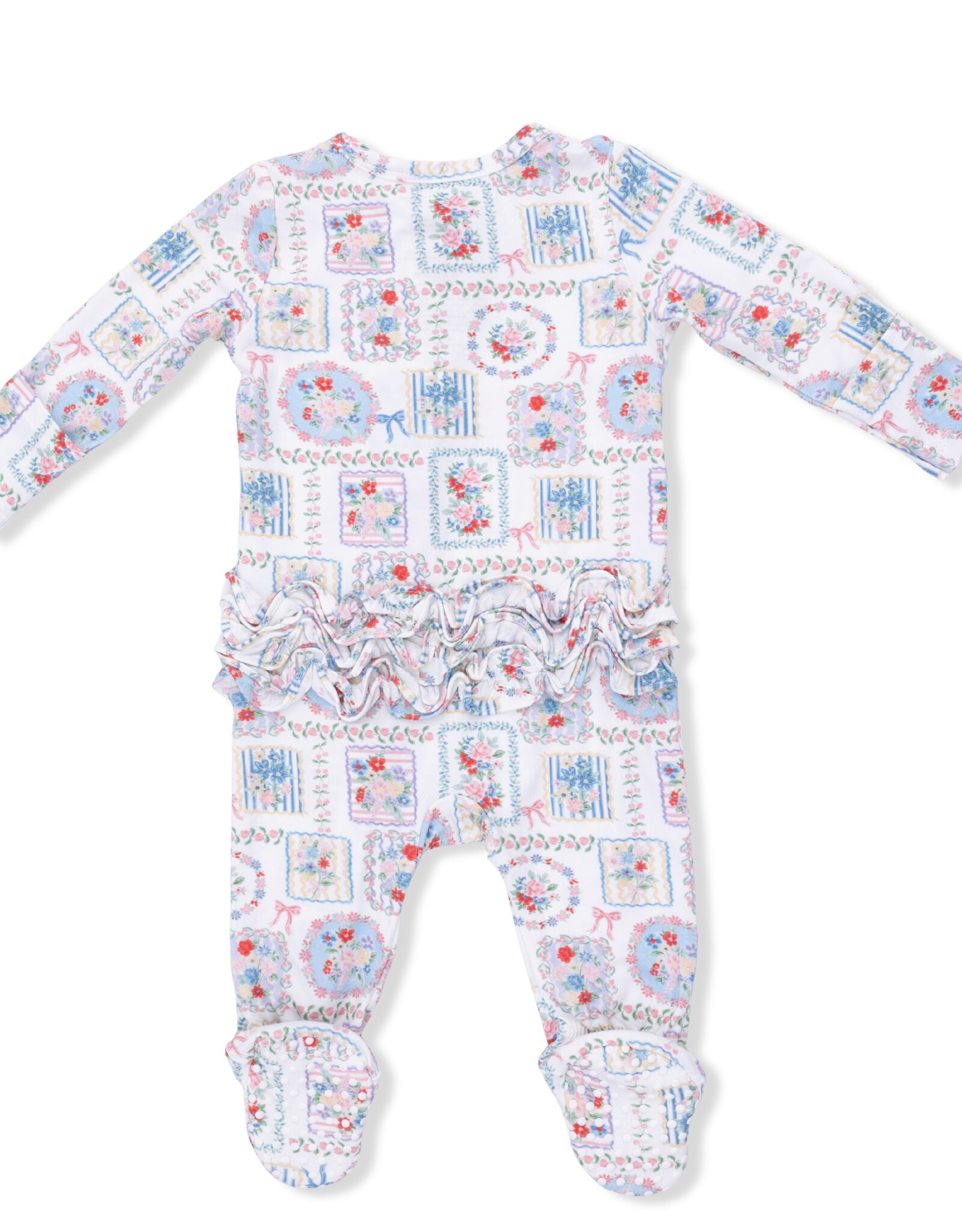 Angel Dear ADS26 2 Way Zipper Ruffle Footie Julep's Floral Parchwork