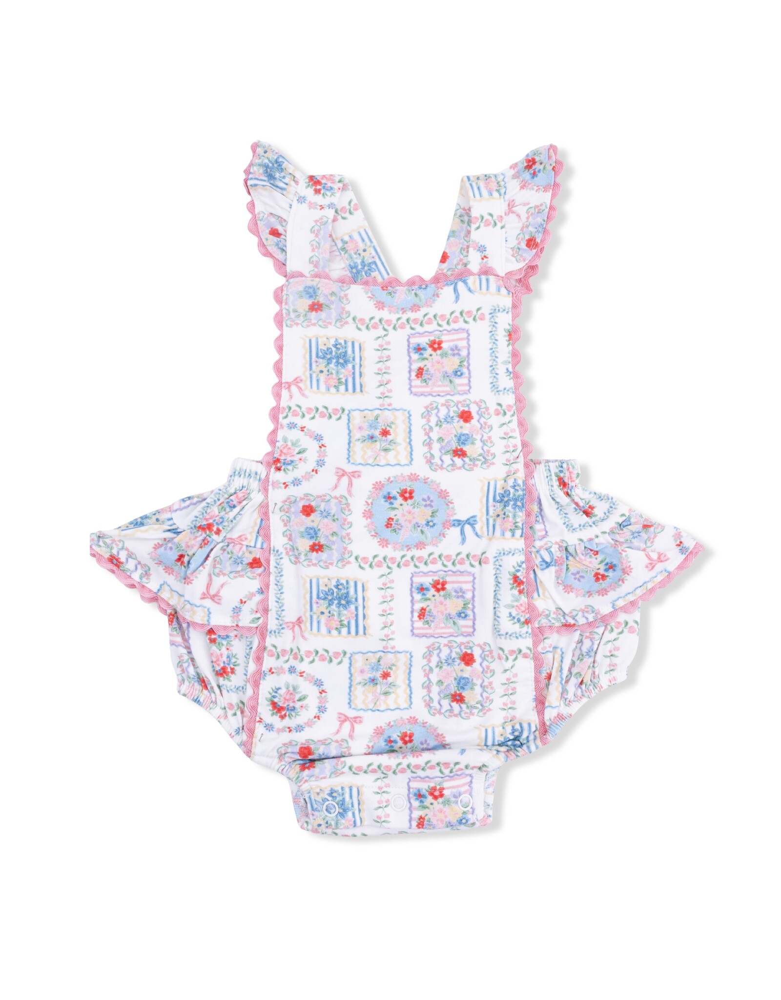 Angel Dear ADS26 Julep's Floral Patchwork Ric Rac Ruffle Sunsuit
