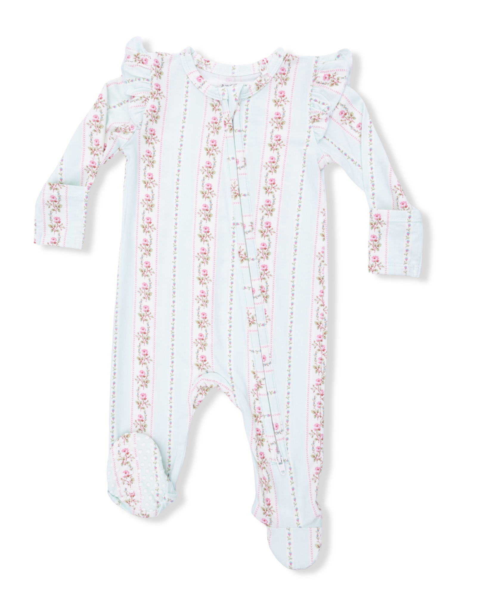 Angel Dear ADS26 2 Way Zipper Ruffle Sleeve Footie Antoinette Stripe