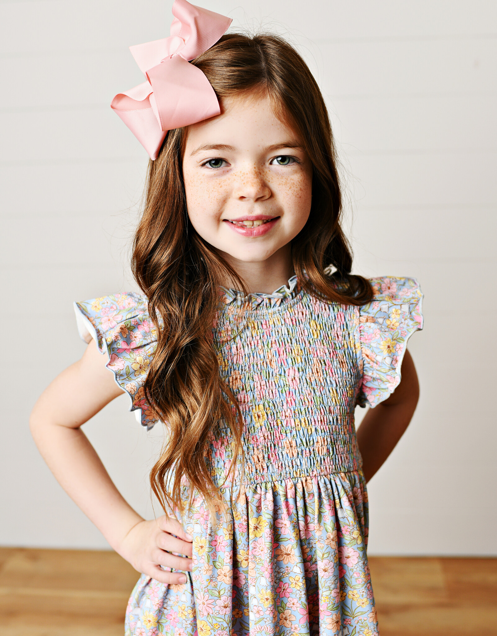Swoon Baby 2630 Smocked Flutter Dress Blue Floral