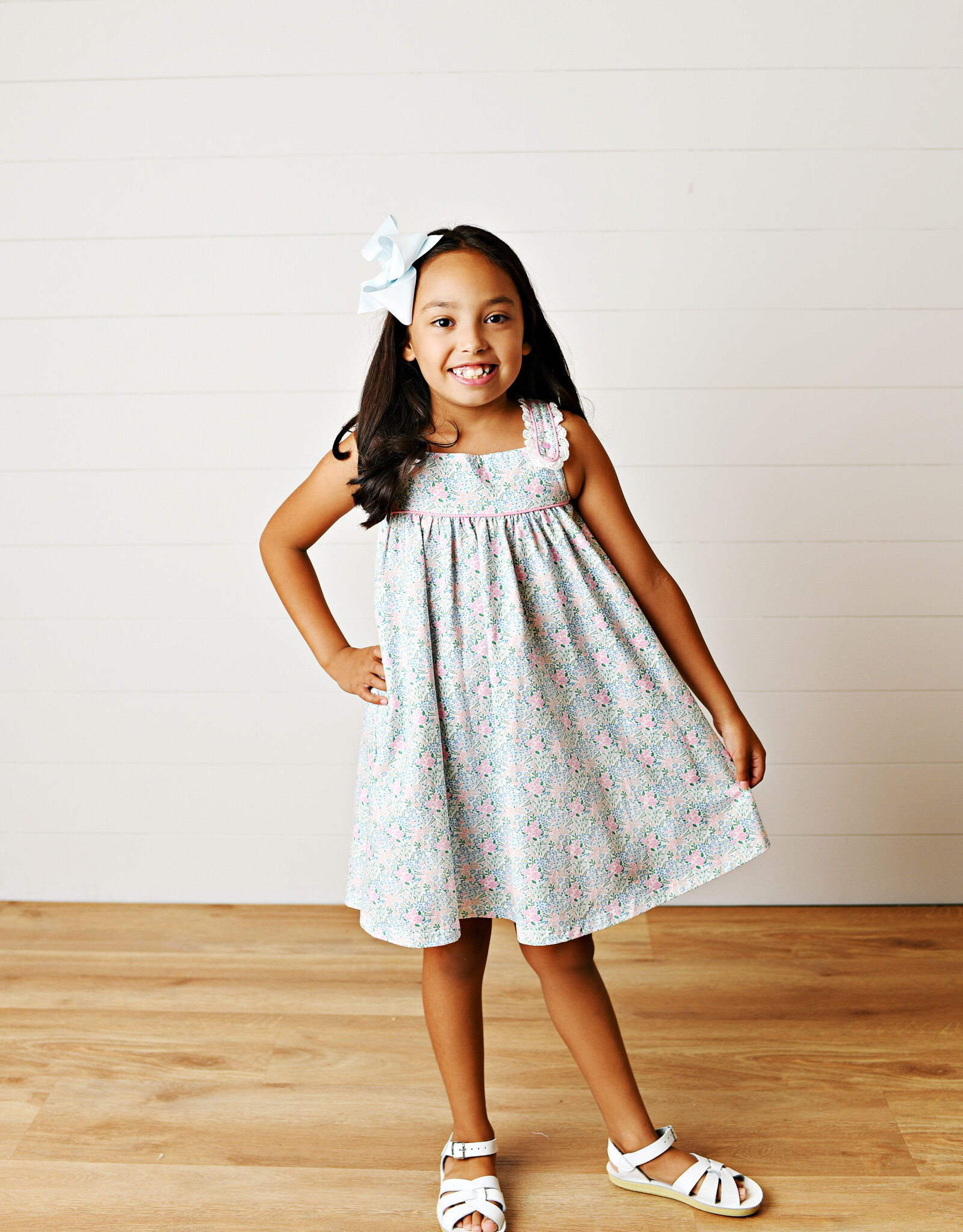Swoon Baby 2610 Blue/Pink Floral Eyelet Dress
