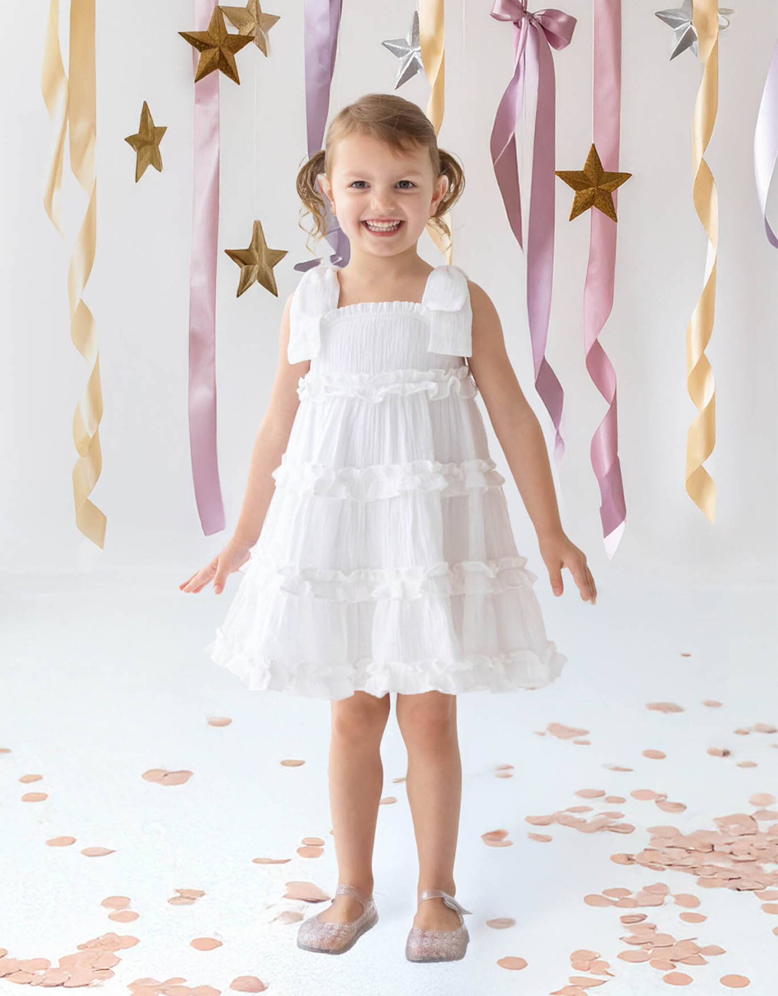 Mabel and Honey 7917WE Birds of Feather White Dress