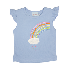 The Smiley Crab Flutter Sleeve Top Blue Rainbow Cloud