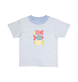 The Smiley Crab (18 Month) Short Sleeve Shirt Light Blue stripe 3 Fish