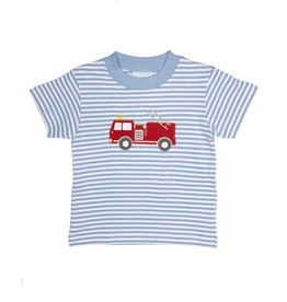 The Smiley Crab Short Sleeve Shirt Blue Stripe Firetruck