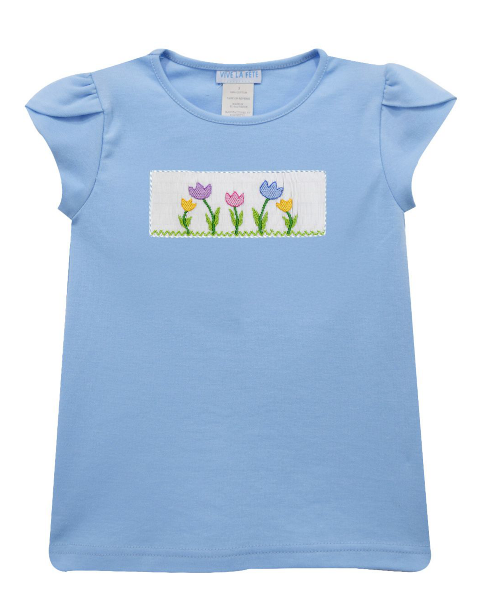 Vive la Fete VFS26 Light Blue Tulips Smocked Shirt