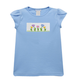 Vive la Fete Light Blue Tulips Smocked Shirt