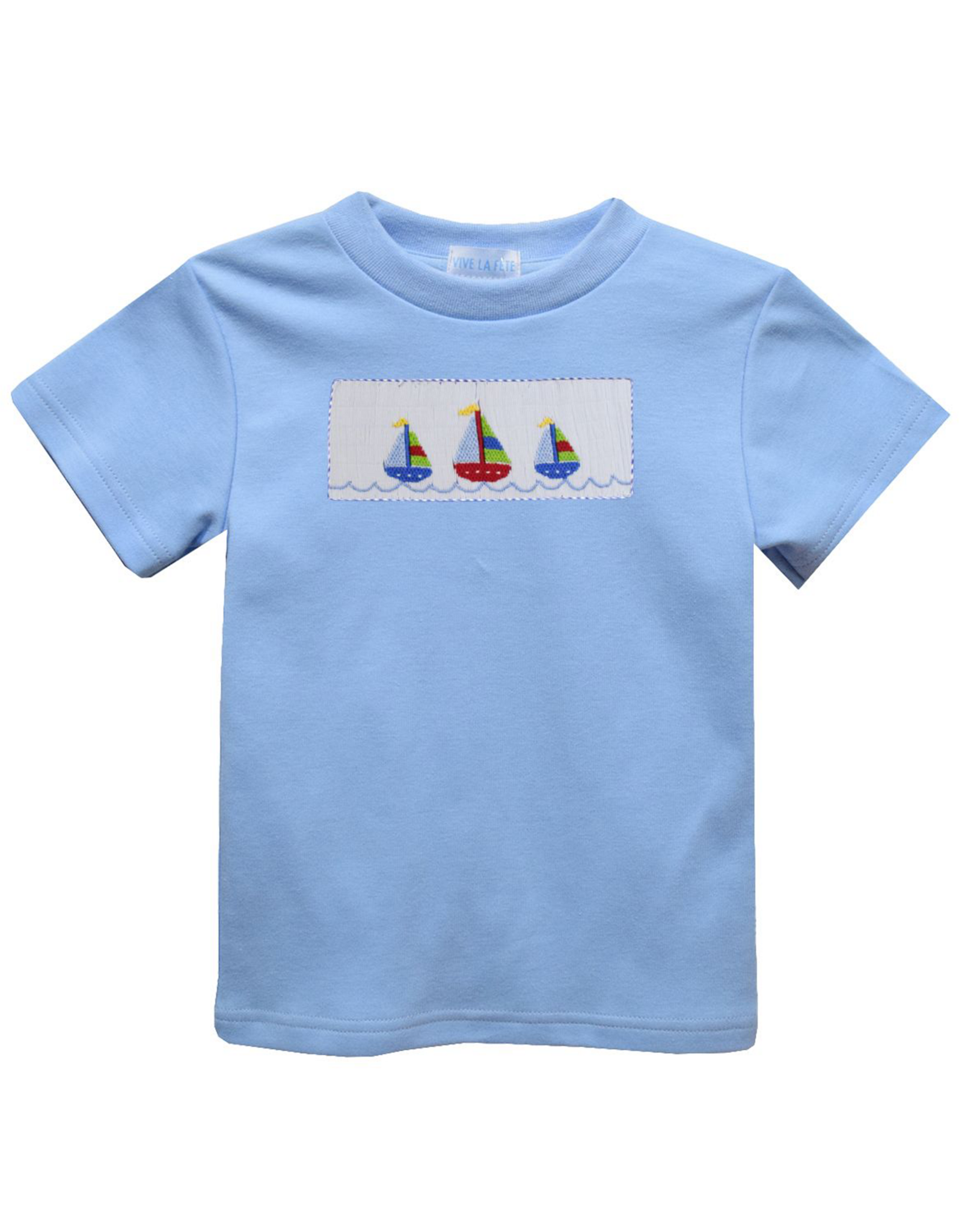 Vive la Fete VFS26 Light Blue  Sailboats Smocked Shirt