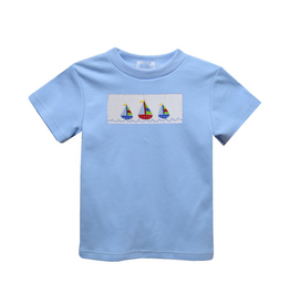 Vive la Fete Light Blue  Sailboats Smocked Shirt