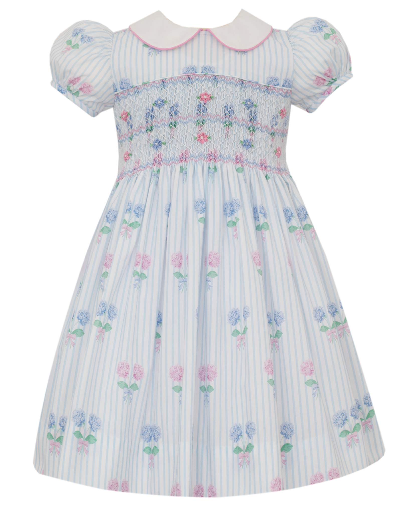 Anavini 355D Francesca Smocked Hydrangea Blue Pink Dress