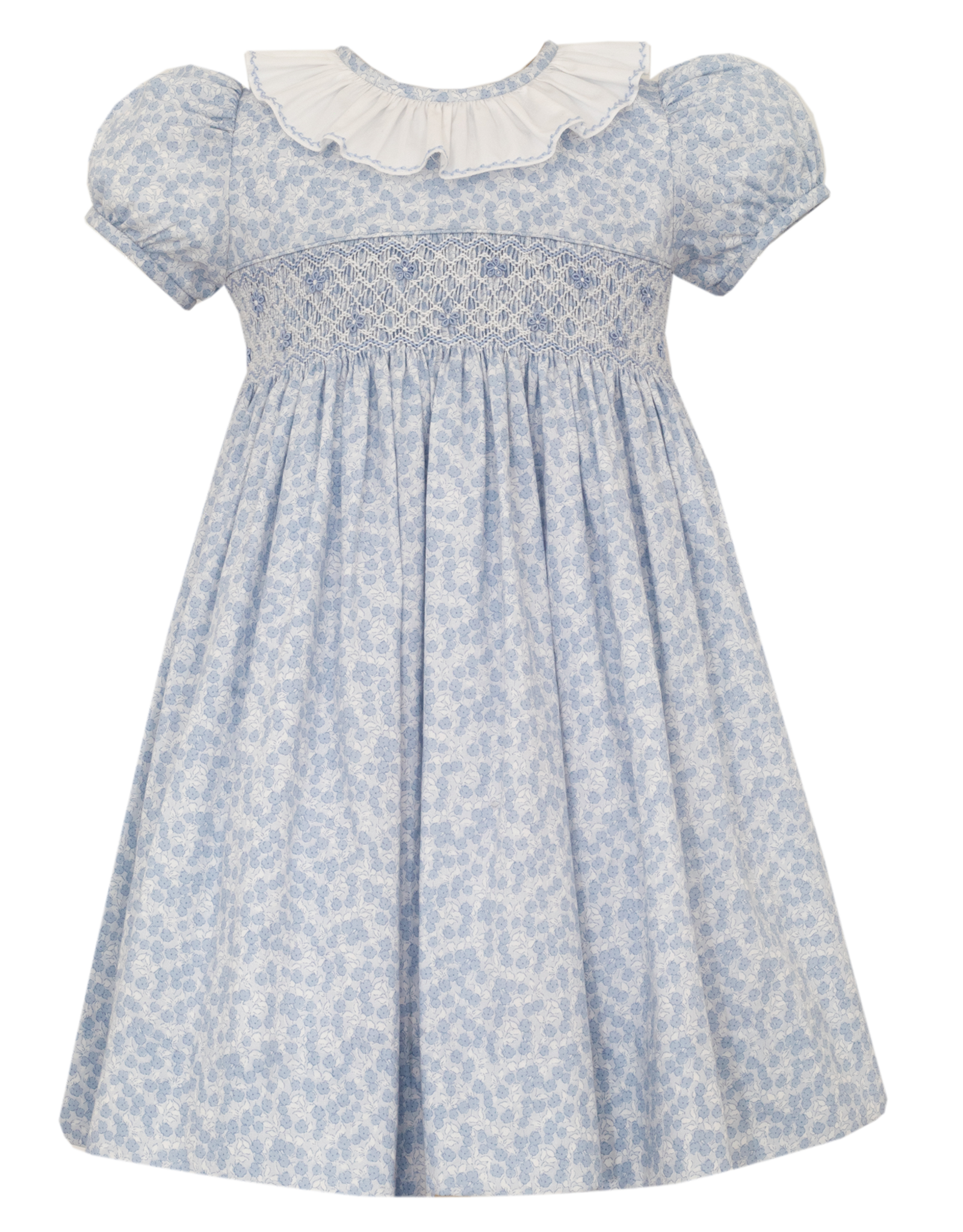Anavini 353D2 Margaret Blue Floral Ruffle Collar Dress