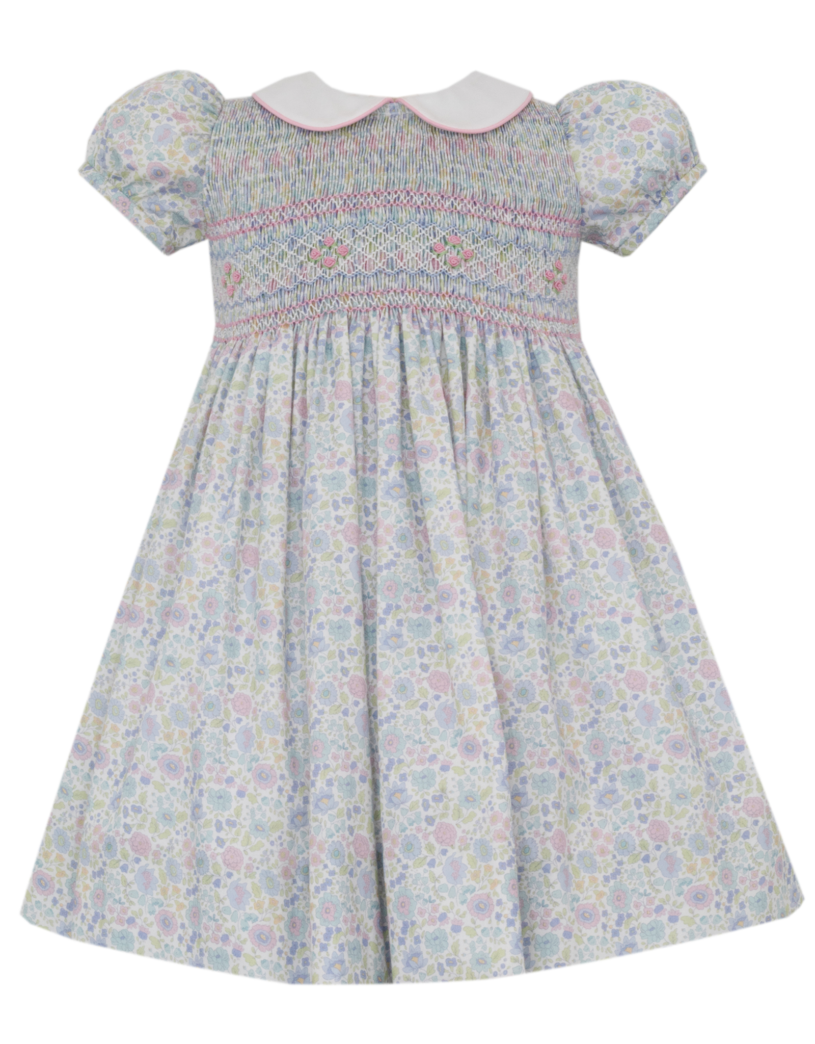Anavini 224D Edith Smocked Pink Blue Liberty Floral Collar Dress