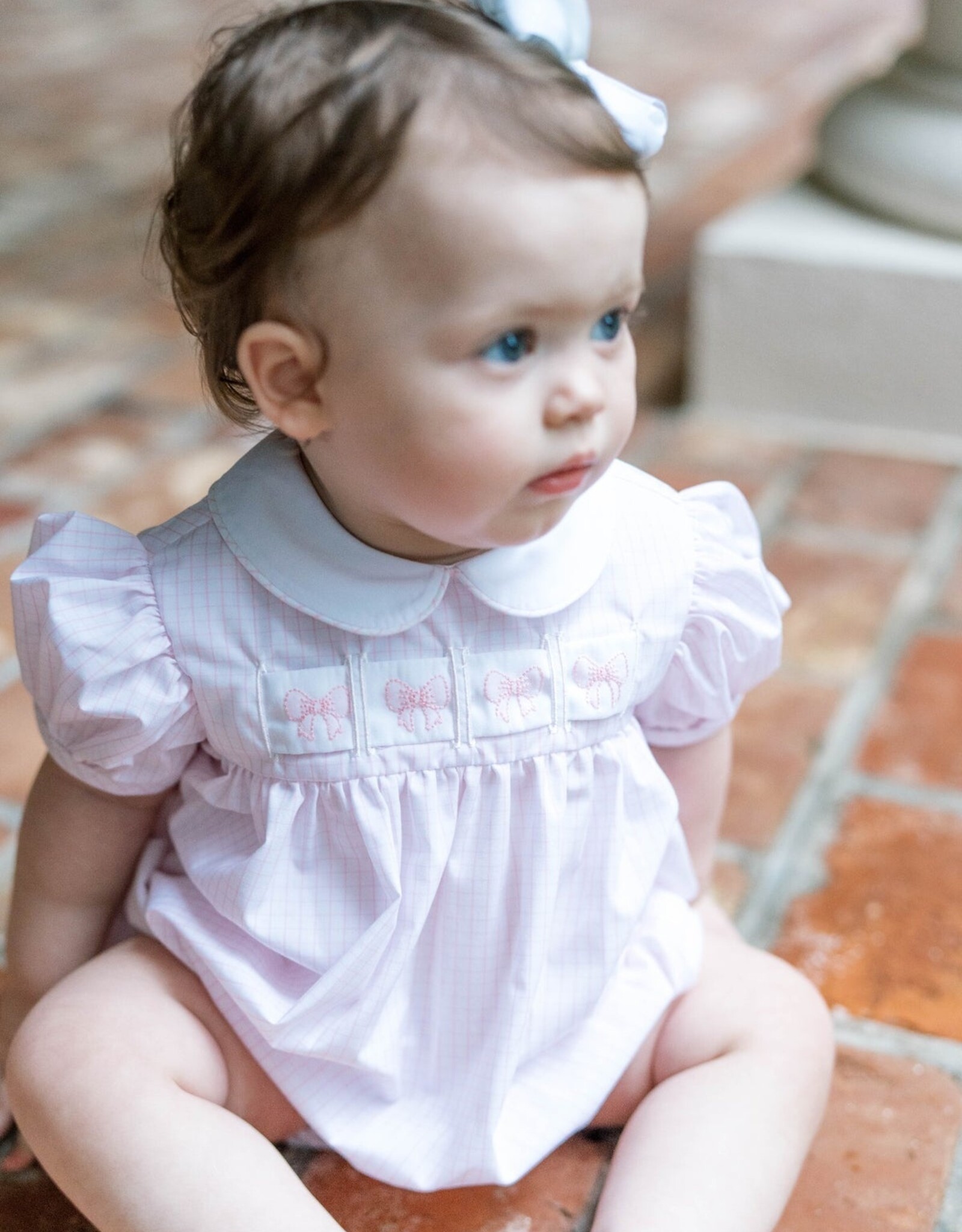 Lullaby Set Ruth Ribbon Bubble Pink Windowpane w/3 Ribbons