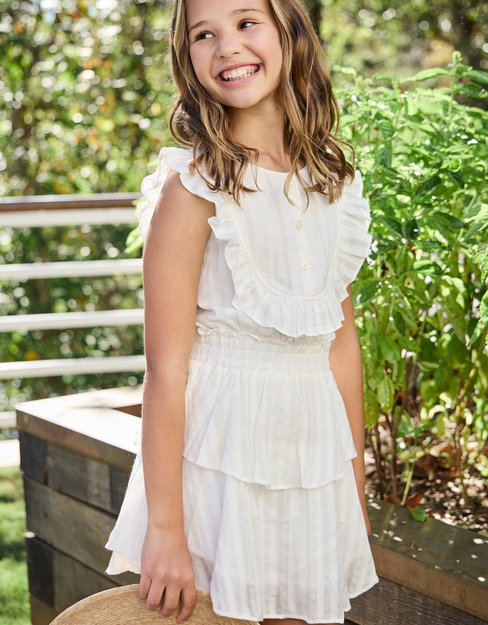 Pleat Jane Dress White/Gold