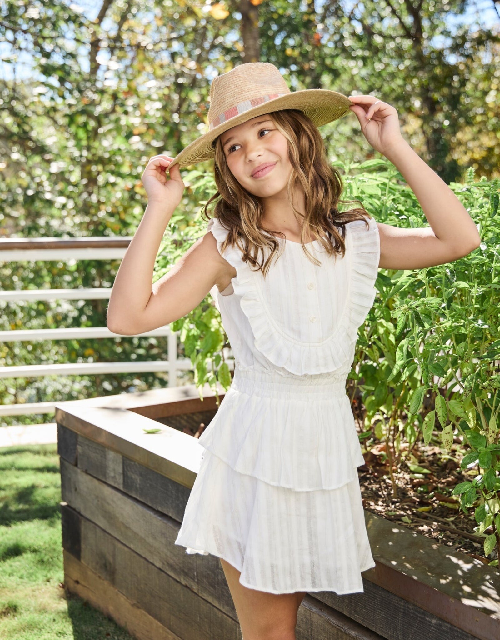 Pleat Jane Dress White/Gold