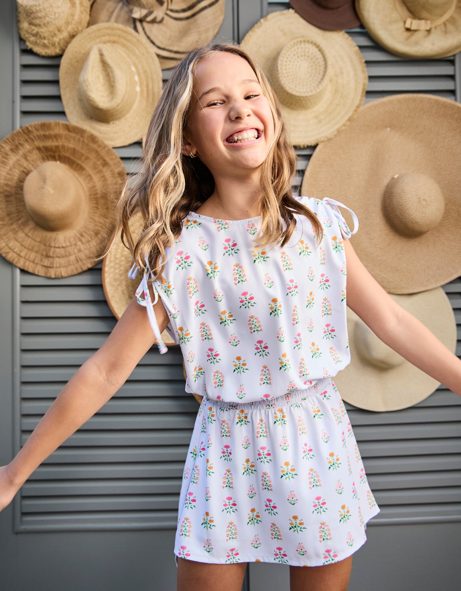 Pleat Helen Dress Blue Floral Block Print