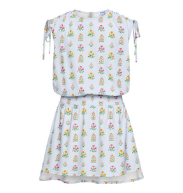 Pleat Helen Dress Blue Floral Block Print (Size 10)