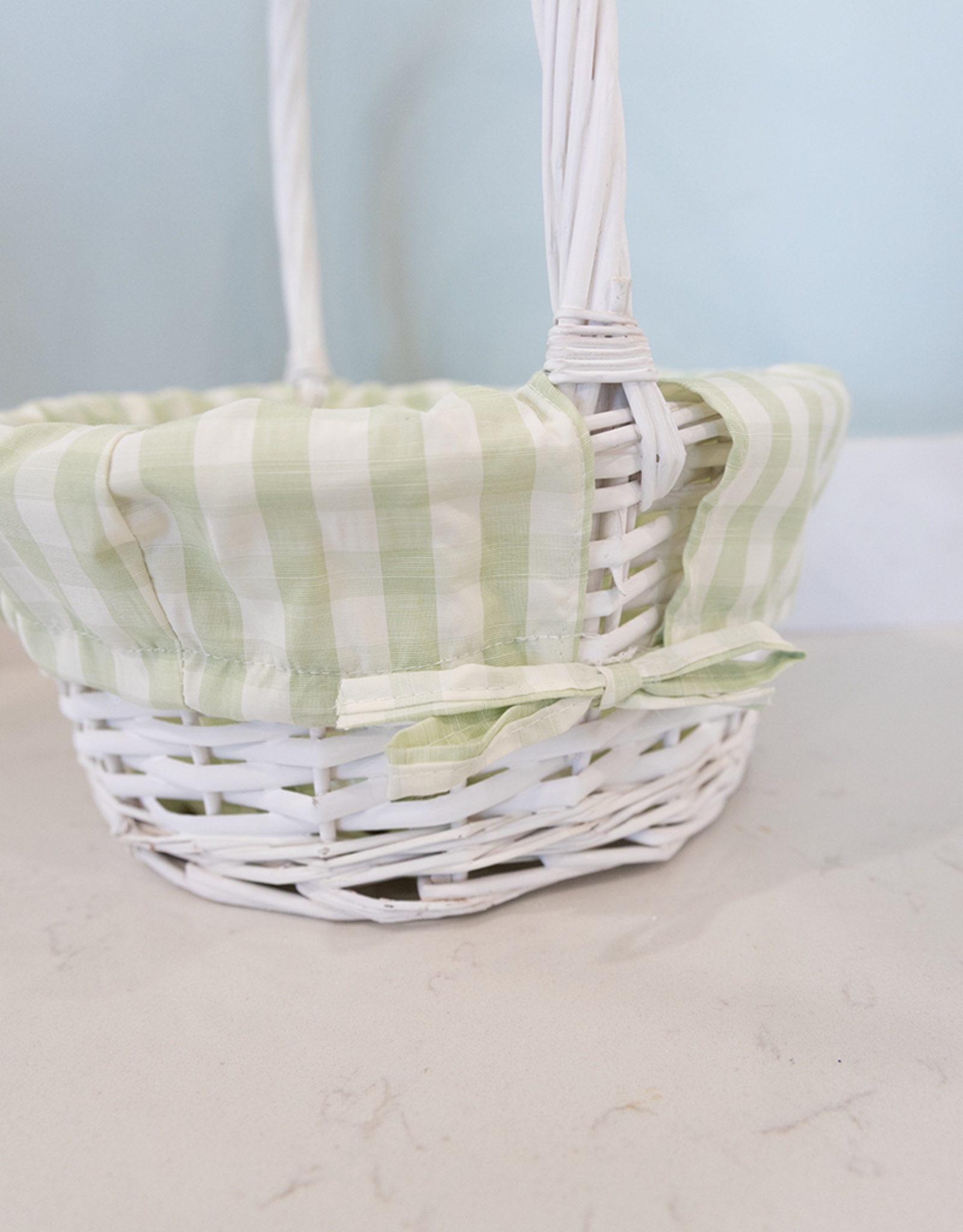 Burton & Burton Lined Easter Basket w/ Embroidery Green Large Gingham